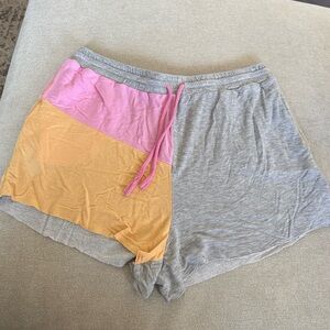 Colsie Gray, Pink & Orange Colorblock Pajama Set (Shorts & Hooded Long Sleeve)